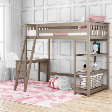 High Loft Bed with Desk and Bookcase